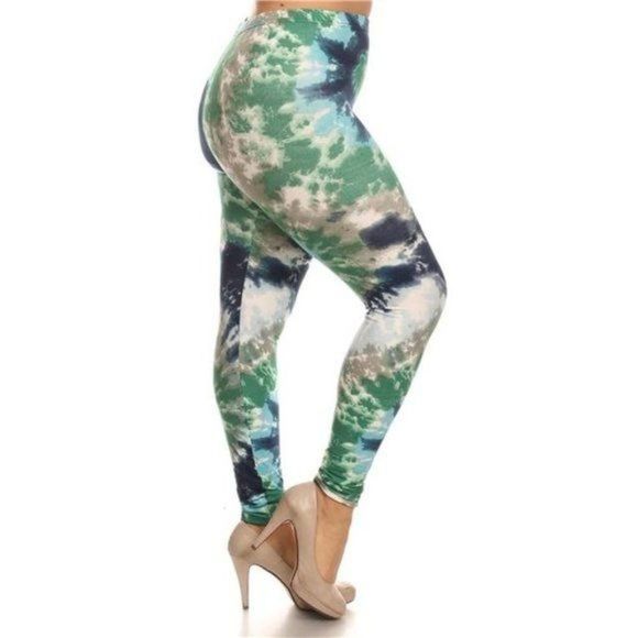Blue Green White Tie Dye Pattern Print Leggings - Picture 1 of 4